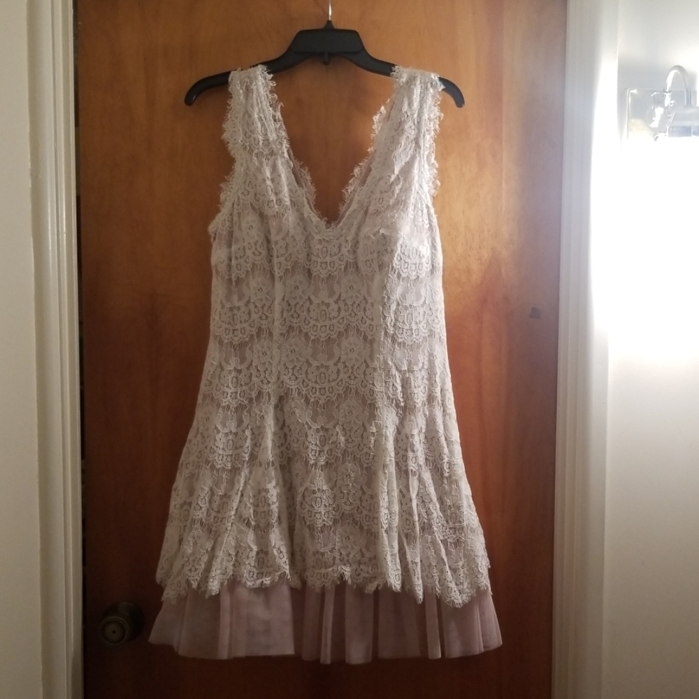 Allover Lace Dress with Short Tulle Skirt